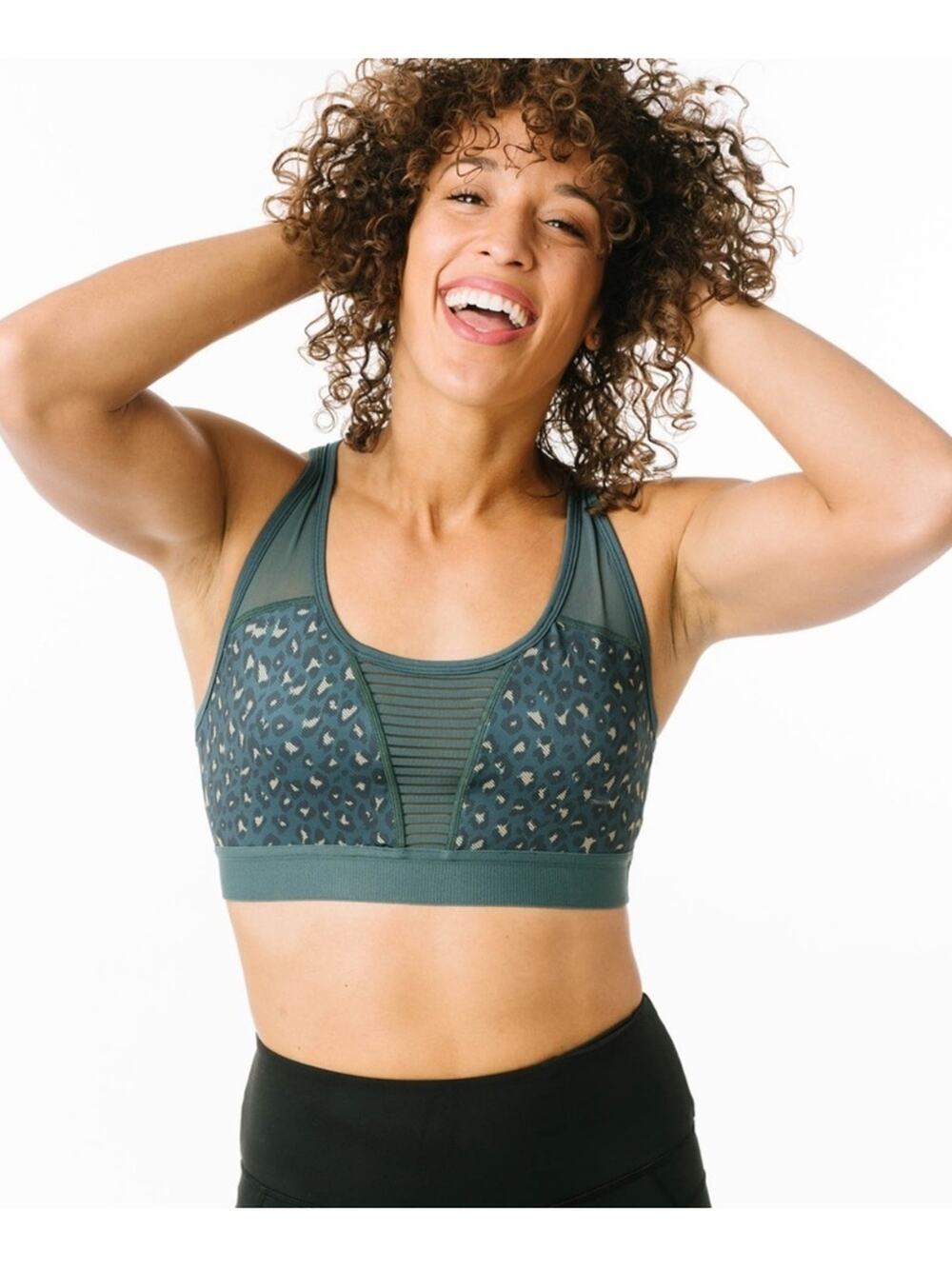 Zyia Teal Blue Leopard Bomber Bra, EUC, Size Medium